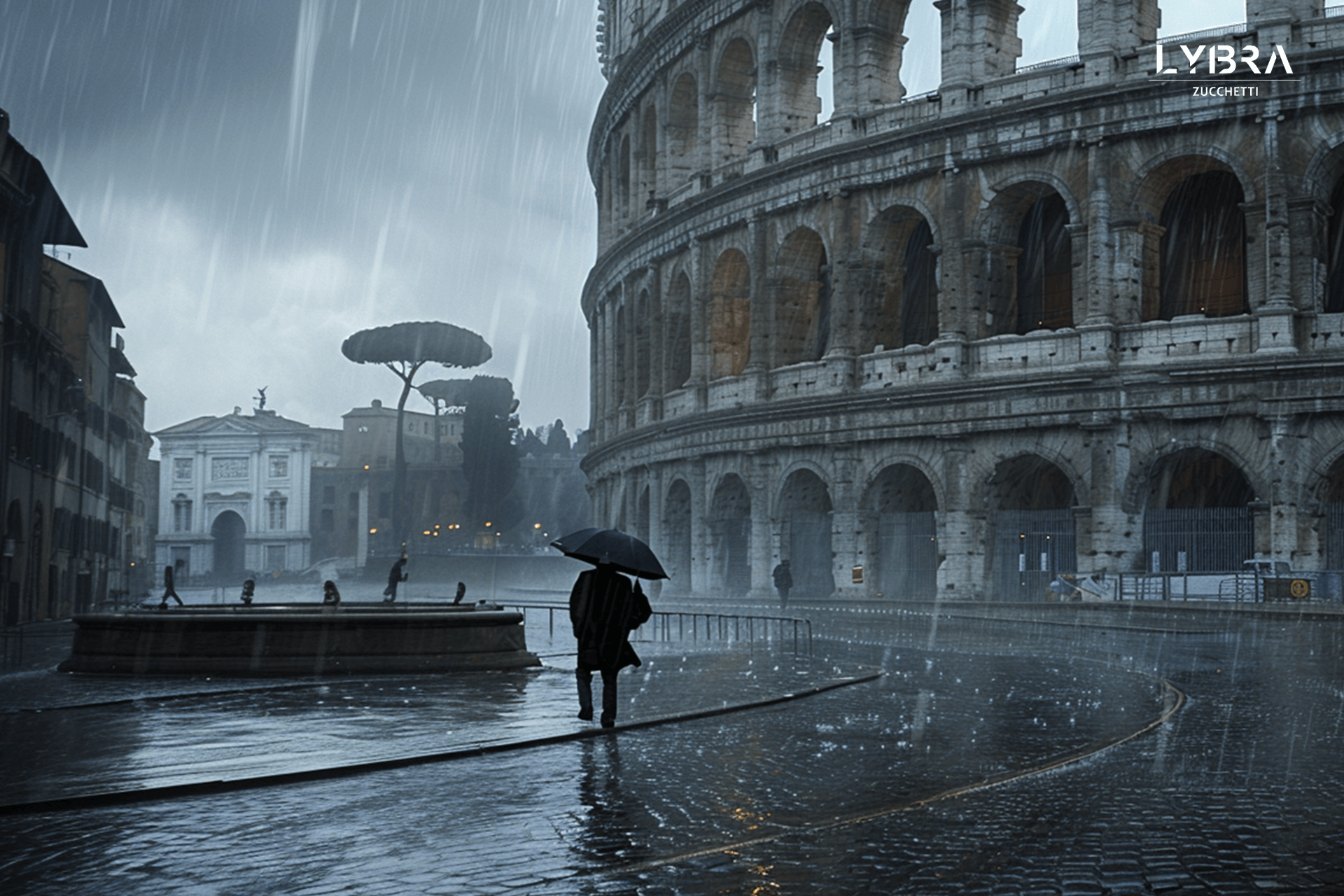 turista al Colosseo a maggio con la pioggia
